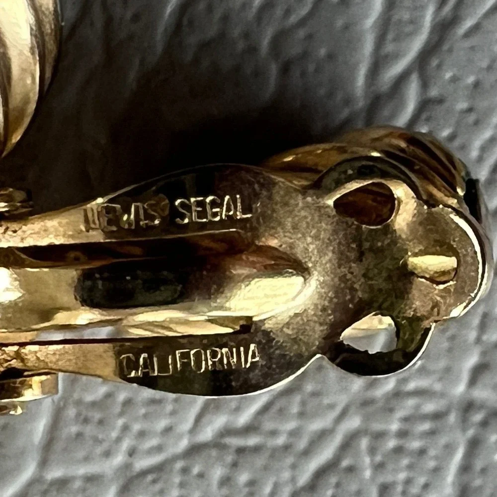 Lewis Segal Clip On Earrings Ridged‎ Gold Tone Ball Dangle Drop
